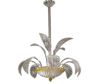 Charming Yellow and Transparent Pendant Light, Murano Glass, 1970s