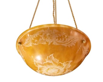 Antique Art Deco Liberty Alabaster Chandelier with decorations, 1940s