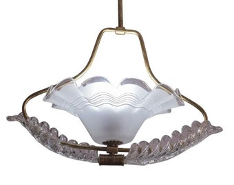 Lampe à Suspension Art Déco, Barovier & Toso en Verre de Murano, 1940s