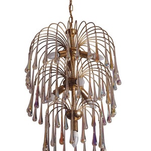 Paolo Venini Cascata, Drops Iridescent, Murano chandelier, 1960s