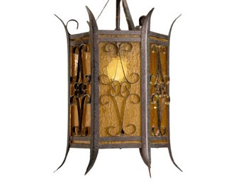 Vintage Italian Iron and Glass Lantern, 1960s