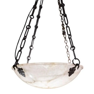 Monumental Extra Large Antique White Alabaster Chandelier, 1940s
