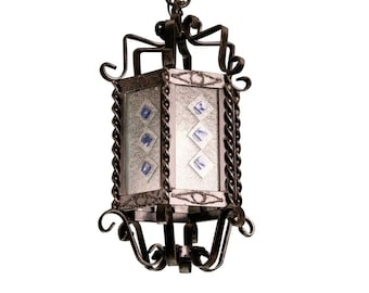 Vintage Italian Iron and Glass Lantern, 1960s