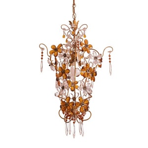 Crystal and Murano Glass Orange Flowers Chandelier, 1970s