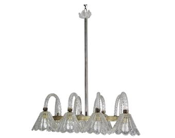 Lustre Art Déco à 8 lumières Barovier et Toso, verre de Murano « bulles », années 1950