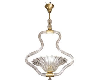 Charming Transparent Murano Glass Chandelier by Barovier and Toso, 1950s
