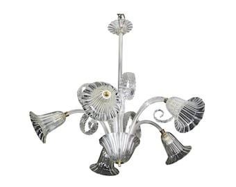 Amazing Art Decò Murano Glass Chandelier 5 Light, 1950