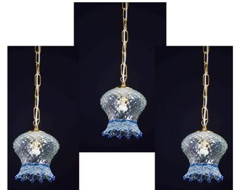 Set of 3 Murano Blue Glass Pendant Light