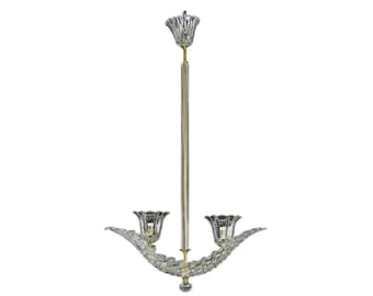 Élégant lustre Art déco Barovier à deux coupelles, verre de Murano, structure en laiton, années 1940