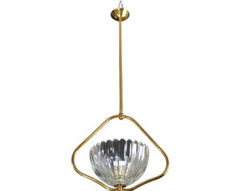 Luminária pendente Art Déco Barovier e Toso em vidro de Murano e latão, 1950