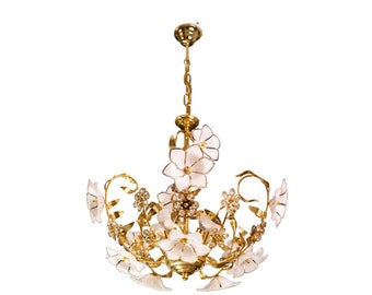 Murano Chandelier White Flowers, 1970