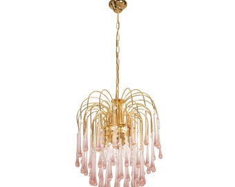 Lady Michelle, Large Size Pink Drops Murano Glass and Crystal Chandelier, 1980s