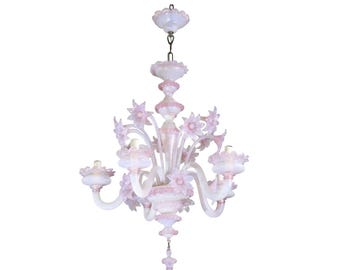 Extraordinary Murano Glass Chandelier adorned with Pink Flowers