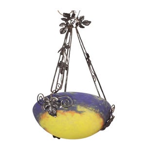 Art Deco Yellow Pendant Light by G.V. de Croismare, Muller Frères, France, 1920s
