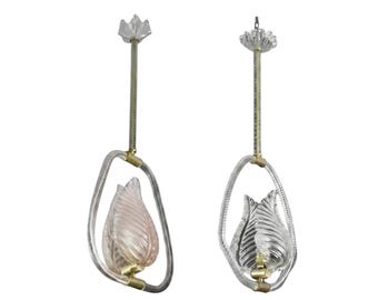 Ensemble de 2 lustres en verre de Murano rose et transparent, par Barovier et Toso, années 1950