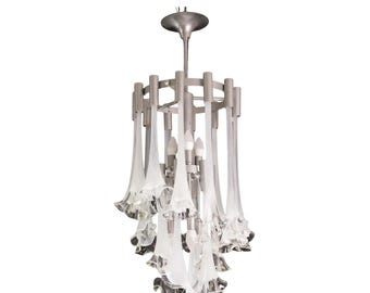 Lustre blanc en verre de Murano « Calle » de Venini, 1970