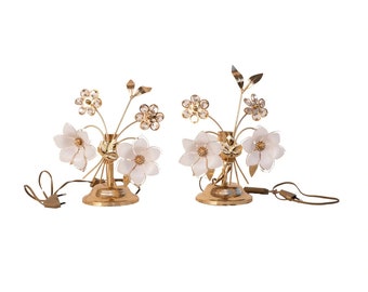 Set of 2 Murano Table Light White Flowers, 1970s