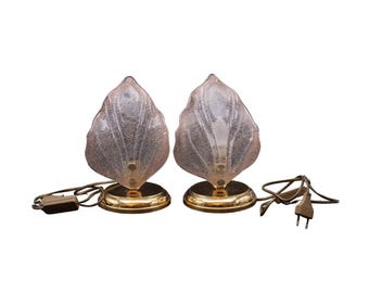 Set of 2 Pink Murano Glass Leaves Table Lamp, 1980s