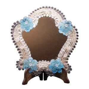Classic Vintage Venetian Murano Bue Flower Glass Mirror, 1970s