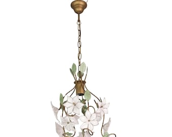 Charming Murano Vintage Chandelier White Flowers, 1980