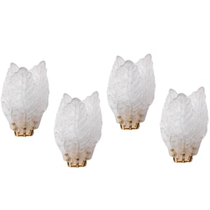 Set of 4 Florence Elegant Murano Wall Light Transparent Leaves 1970