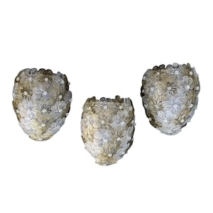 Set of 3 Murano Wall Light Flower by Seguso for Venini, Italy, 1960s