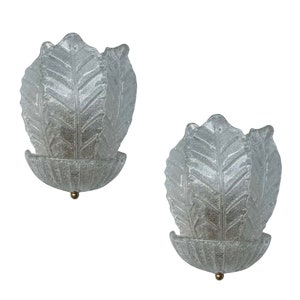Set of 2 Palermo, Elegant Murano Wall Light Transparent Leaves, 1970
