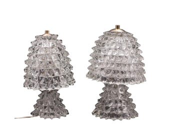 Set of 2 Table Lamps in Rostrato Murano Glass Vase for Barovier & Toso, 1940