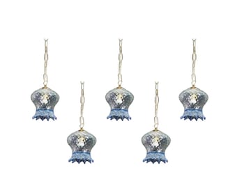 Ensemble de 5 suspensions en verre de Murano, bleu et transparent, Europe, 1980