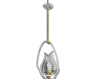 Elgant Transparent Art Decò Barovier and Toso Pendant Light Murano Glass, 1940s