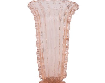 Art Deco Pink Large Size Murano Bullicante Vase by Barovier & Toso, 1950s