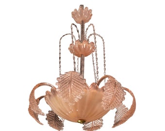 Lampe à Suspension Art Déco Rose Barovier et Toso "Fontaine", Verre de Murano, 1940s