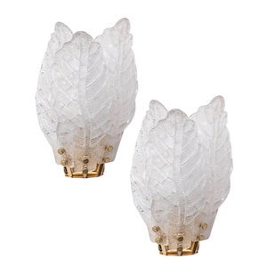 Set of 2 Florence, Elegant Murano Wall Light Transparent Leaves, 1970