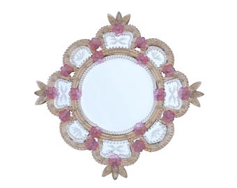 Exceptional Vintage Pink Murano Glass Wall Mirror