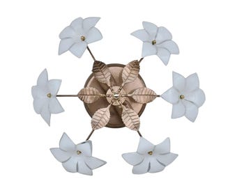 Petite Vintage Murano Ceiling Light White Flowers, 1970s