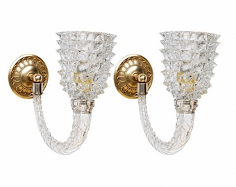 Ensemble de 2 appliques murales Art Déco en verre de Murano Rostrato par Barovier et Toso, années 1950