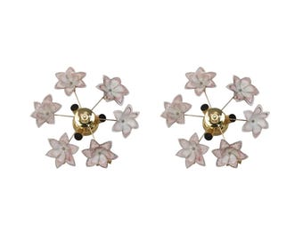 Set of 2 Charming Murano Vintage Ceiling Light Pink Flowers, 1970s
