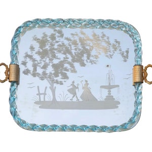 Ercole Barovier Mirror-Engraved Murano Glass Italian Serving Tray, 1940s