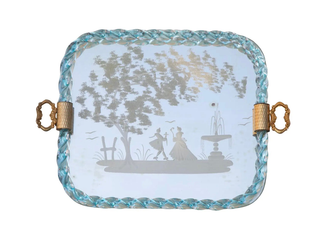 Ercole Barovier Mirror-Engraved Murano Glass Italian Serving Tray, 1940s