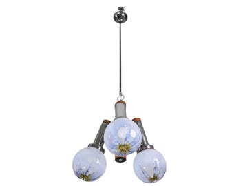 Italian Midcentury 3 Light Turquoise Blue Murano Glass Chandelier by Mazzega