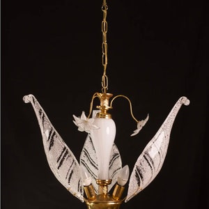 Elegant Murano chandelier with white flowers and leaves, 1970