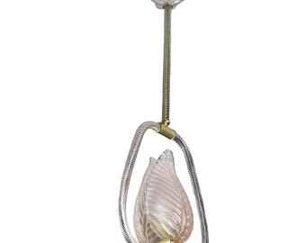 Elgant Pink Art Decò Barovier and Toso Pendant Light Murano Glass, 1940s