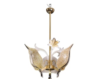 Élégant lustre doré Franco Luce pour Seguso, verre de Murano, 1970s