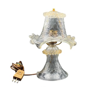 Zierliche Murano-Tischlampen aus Gold und transparentem Blasenglas