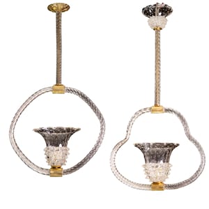 Rare Set of 2 Art Deco Barovier Chandelier Rostrato and Bullicante Murano, 1940s