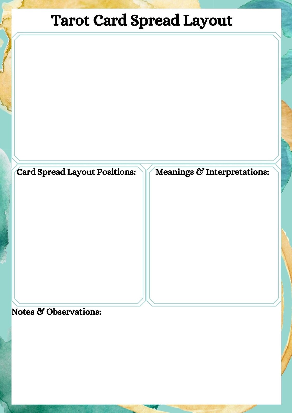 A4 Size - Printable Tarot Card Layout Journal Page Worksheet PDF - Etsy UK