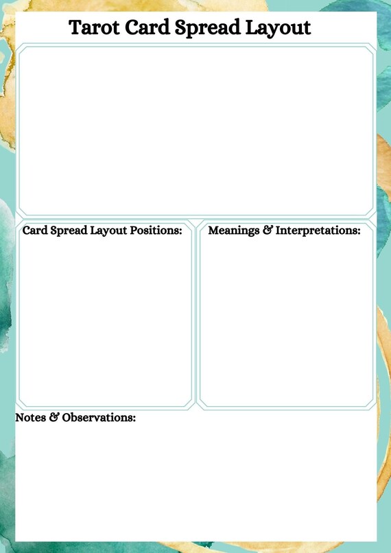 A4 Size Printable Tarot Card Layout Journal Page Worksheet - Etsy UK