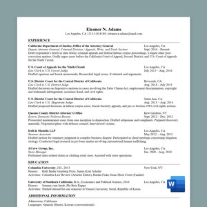 Modèle de CV juridique | CV épuré, simple, minimaliste, adapté aux ATS | Avocat Avocat Parajuriste Étudiant en droit Gouvernement