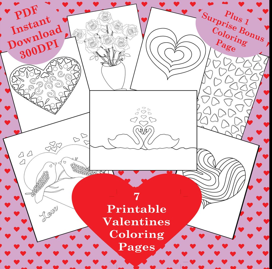 Printable Valentine’s Coloring Pages . Adults & Kids Activity . Ready ...
