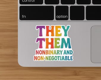 They Them Nonbinary Pride LGBTQ Rainbow Pronoun Identity Inclusive Sticker, Dishwasher Safe, Water Resistant